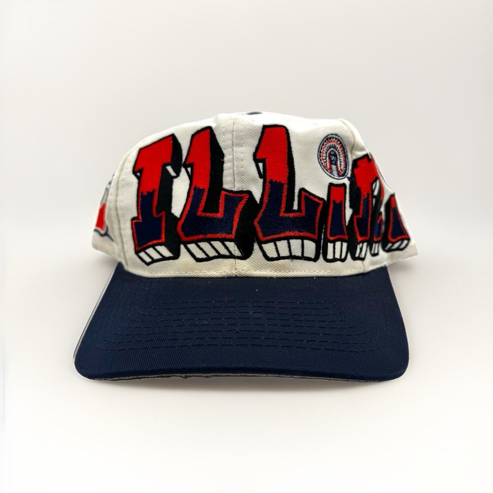 VTG 90s Illinois Fighting Illini TOW Graffiti SnapBack Hat Cap Wool Blend Rare